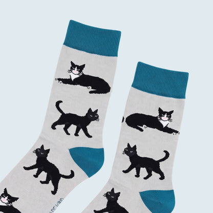 Cat Bamboo Socks | White & Blue | Bare Kind
