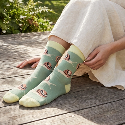 Snail Socks | Charming Green Bamboo Socks UK