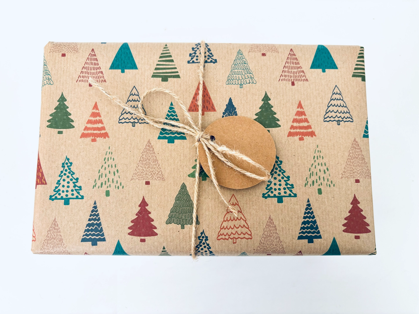 Colourful Christmas Trees Recycled Kraft Gift Wrapping Paper