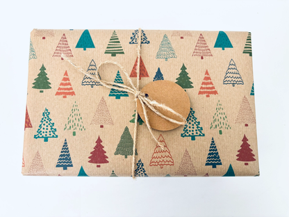 Colourful Christmas Trees Recycled Kraft Gift Wrapping Paper
