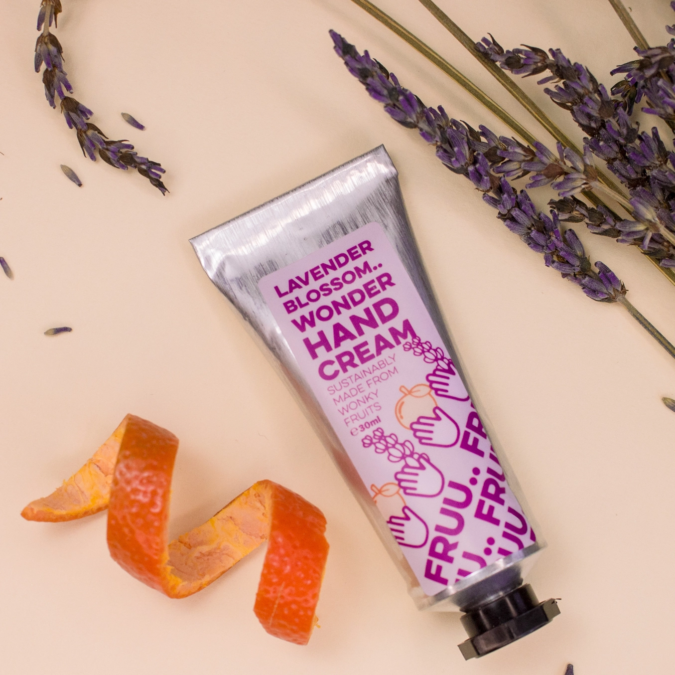 FRUU Lavender Wonder Hand Cream 45g tube with lavender and sweet orange essential oils, handcrafted in London