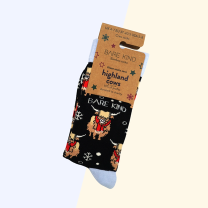 Christmas Highland Cow Socks | Festive Blue Bamboo Socks UK