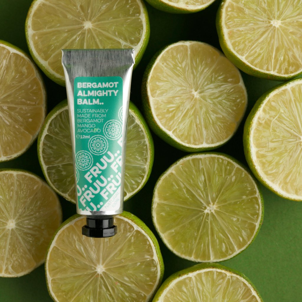FRUU Bergamot Almighty Balm 18g in recyclable aluminium tube with bergamot fruit oil, handcrafted in London