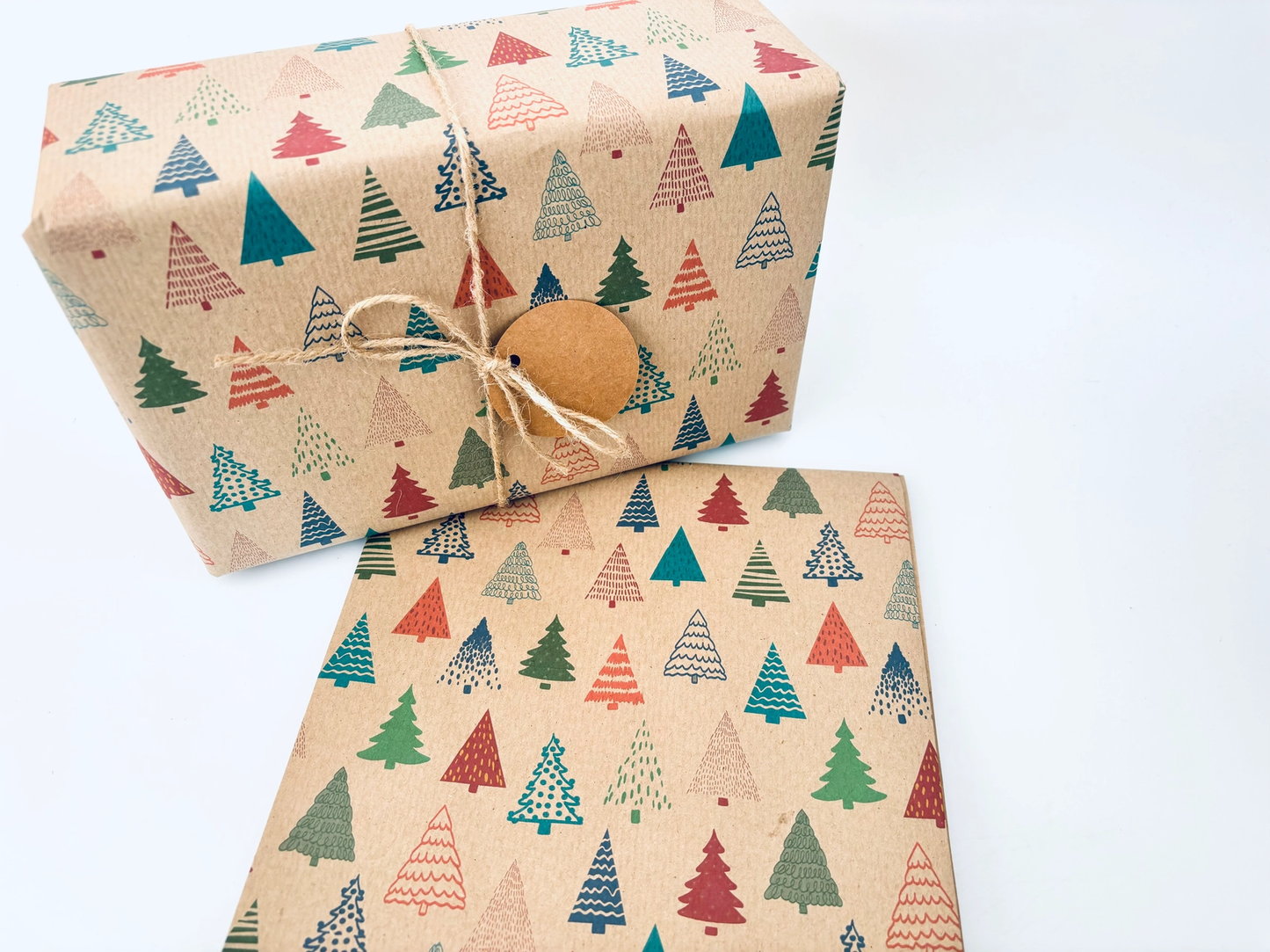 Colourful Christmas Trees Recycled Kraft Gift Wrapping Paper
