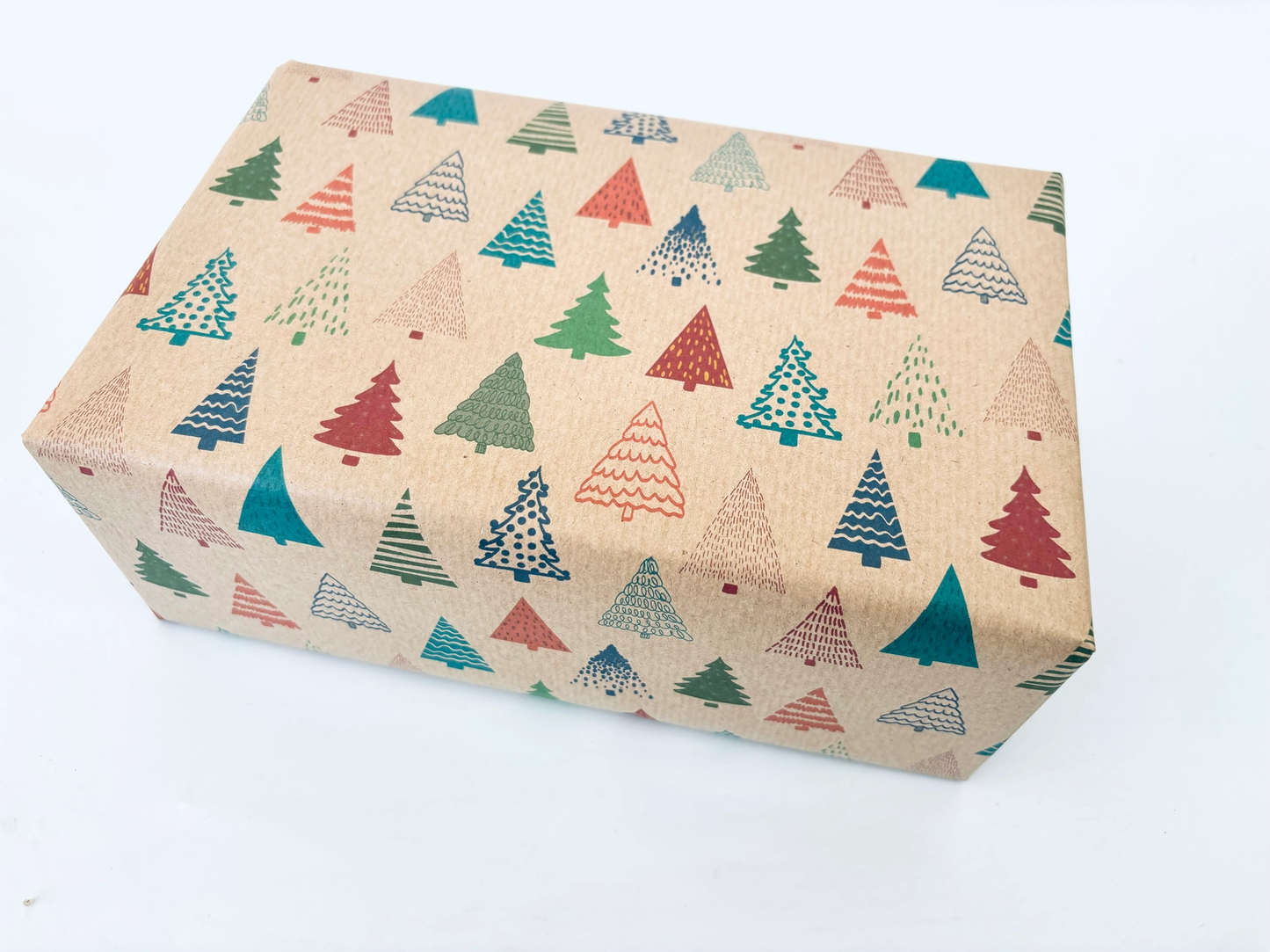 Colourful Christmas Trees Recycled Kraft Gift Wrapping Paper