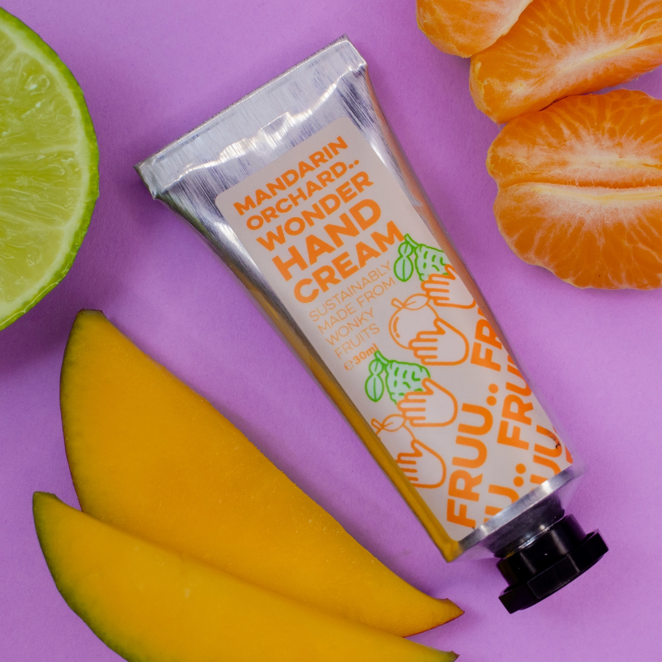 FRUU Mandarin Orchard Wonder Hand Cream 45g tube with lavender and bergamot essential oils, handcrafted in London