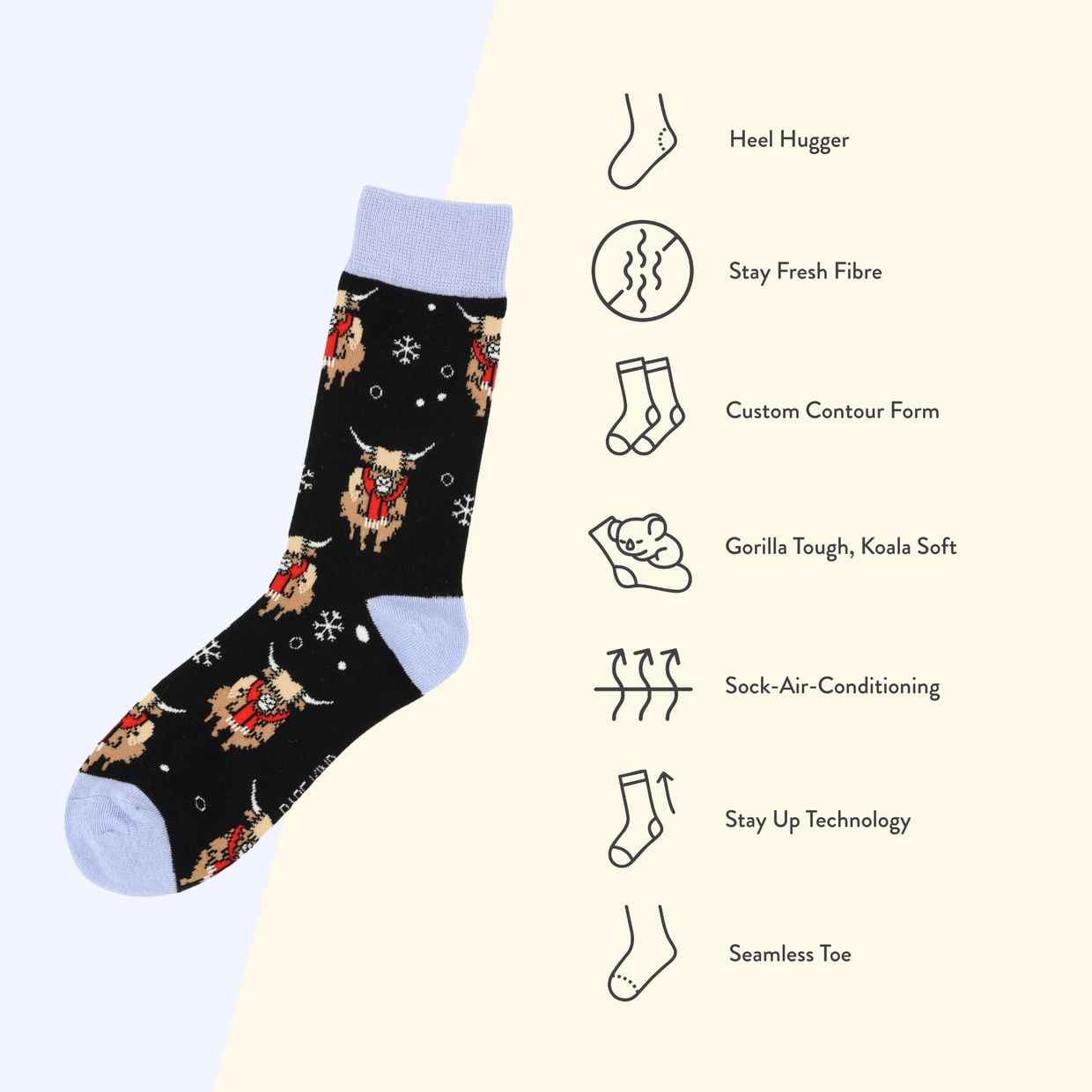 Christmas Highland Cow Socks | Festive Blue Bamboo Socks UK