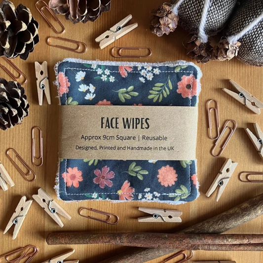 Reusable Face Wipes Blue and Orange Floral Pattern