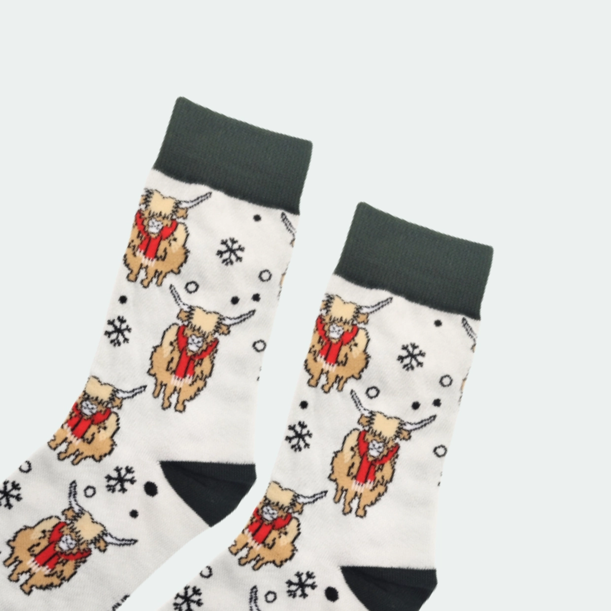 Christmas Highland Cow Socks | Festive White Bamboo Socks UK
