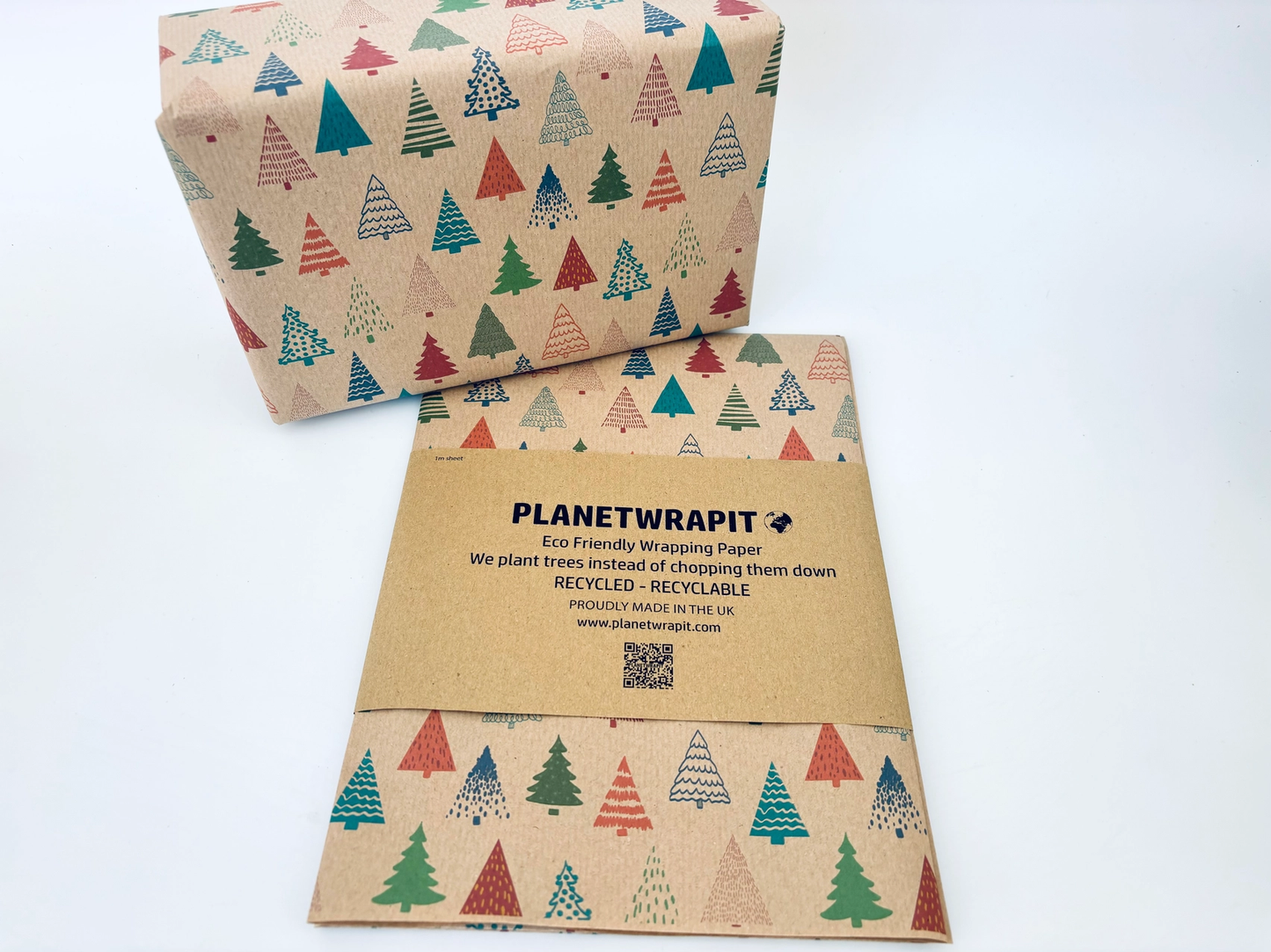 Colourful Christmas Trees Recycled Kraft Gift Wrapping Paper