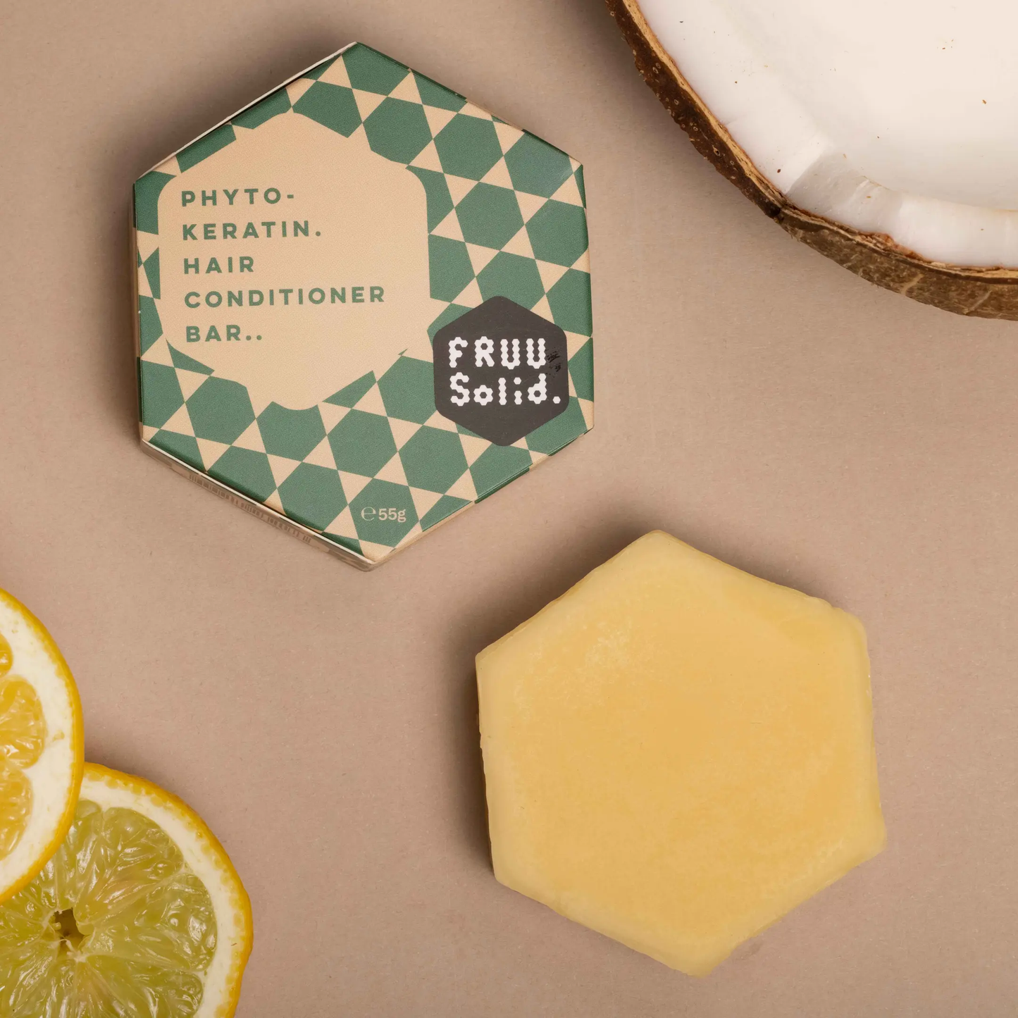 Fruu Phyto-Keratin conditioner bar, handmade in London, with plant proteins and shea butter
