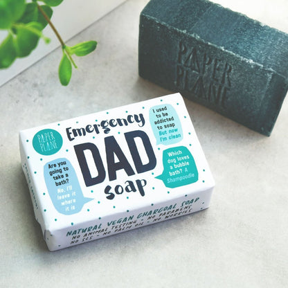 Emergency Dad Soap handmade natural bar by Paper Plane with castor oil, lavender and geranium, made in the UK