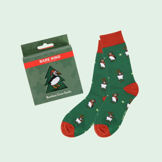 Puffin Green Christmas Bauble Socks | Festive Wildlife Gift
