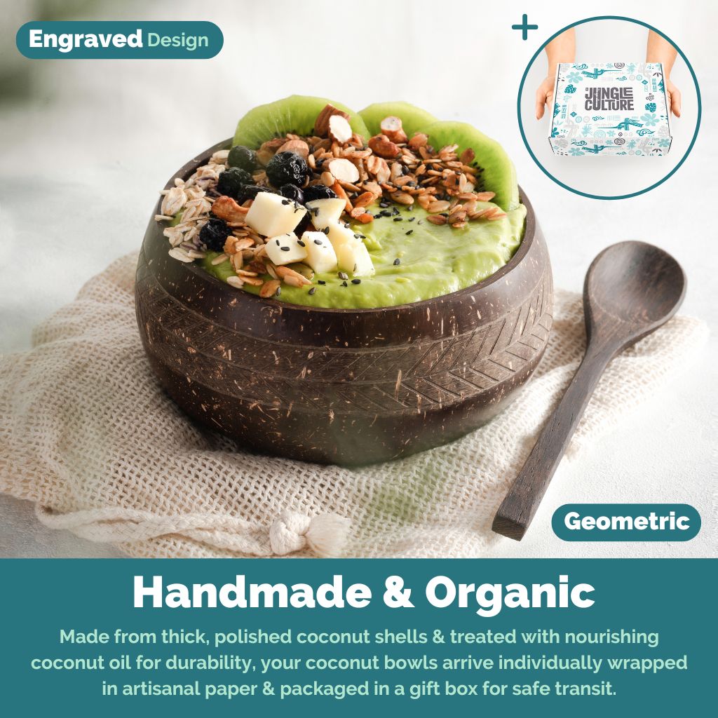 Coconut Bowls - Jumbo Bowl & Spoon Combo (Geometric)