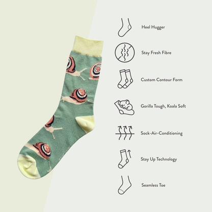 Snail Socks | Charming Green Bamboo Socks UK